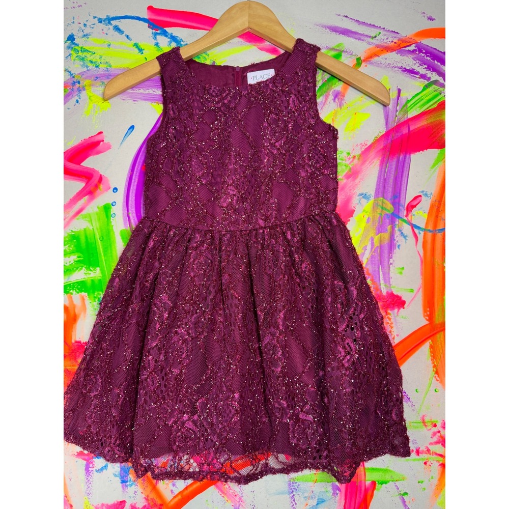 Childrens Place Girls Sz 6 Plum Glitter Lace Sleeveless Party Dress Formal